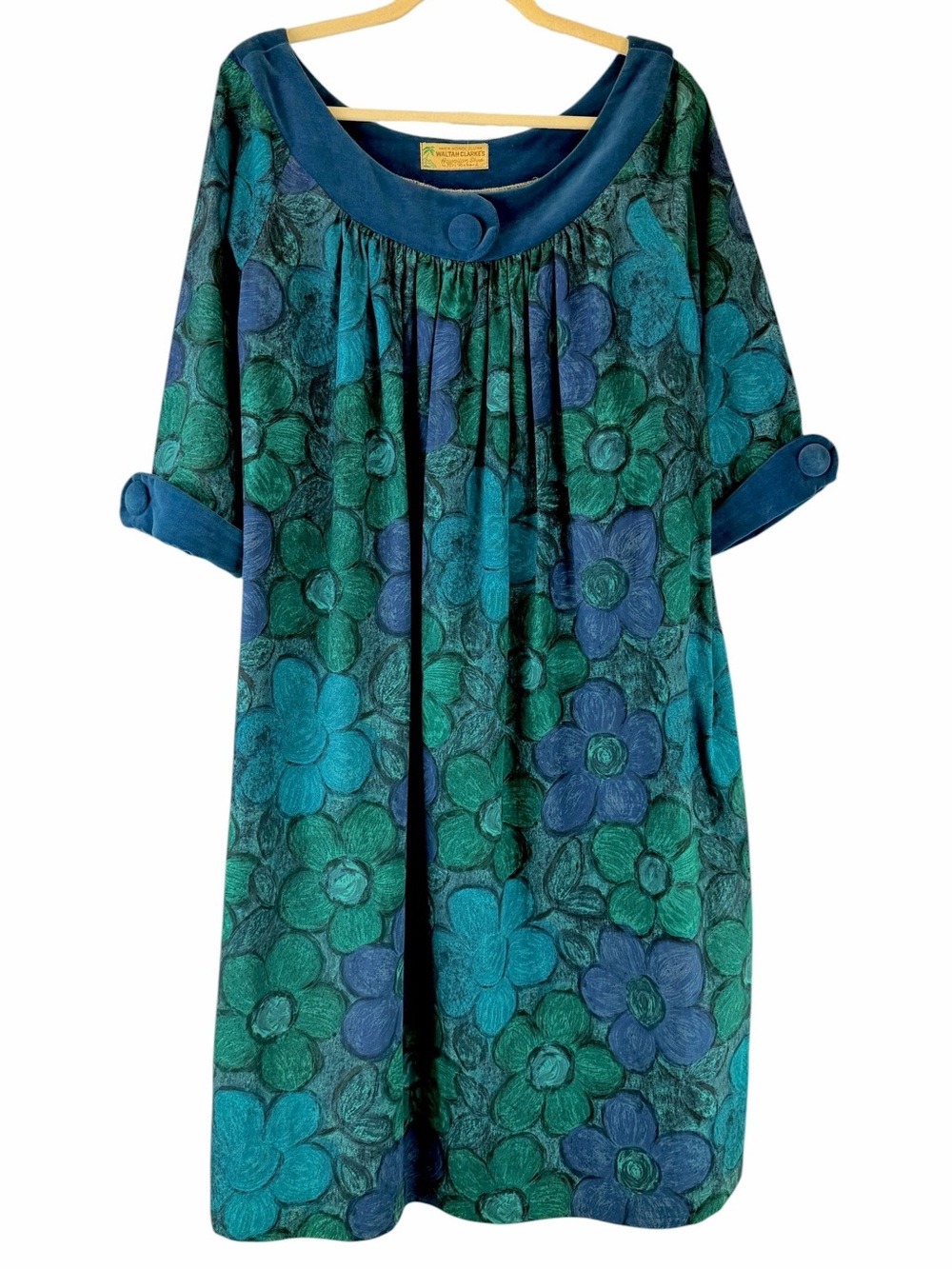 50s 60s Watah Clarke's Hawaiian Shop / Tori Richards Dress Cotton Velvet Trim 2X